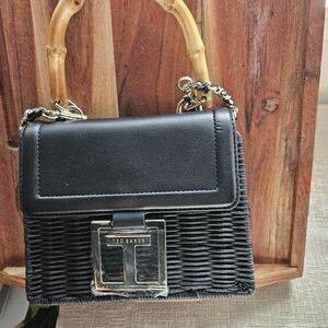 Ted Baker Black Woven Mini Bag with Bamboo Handle